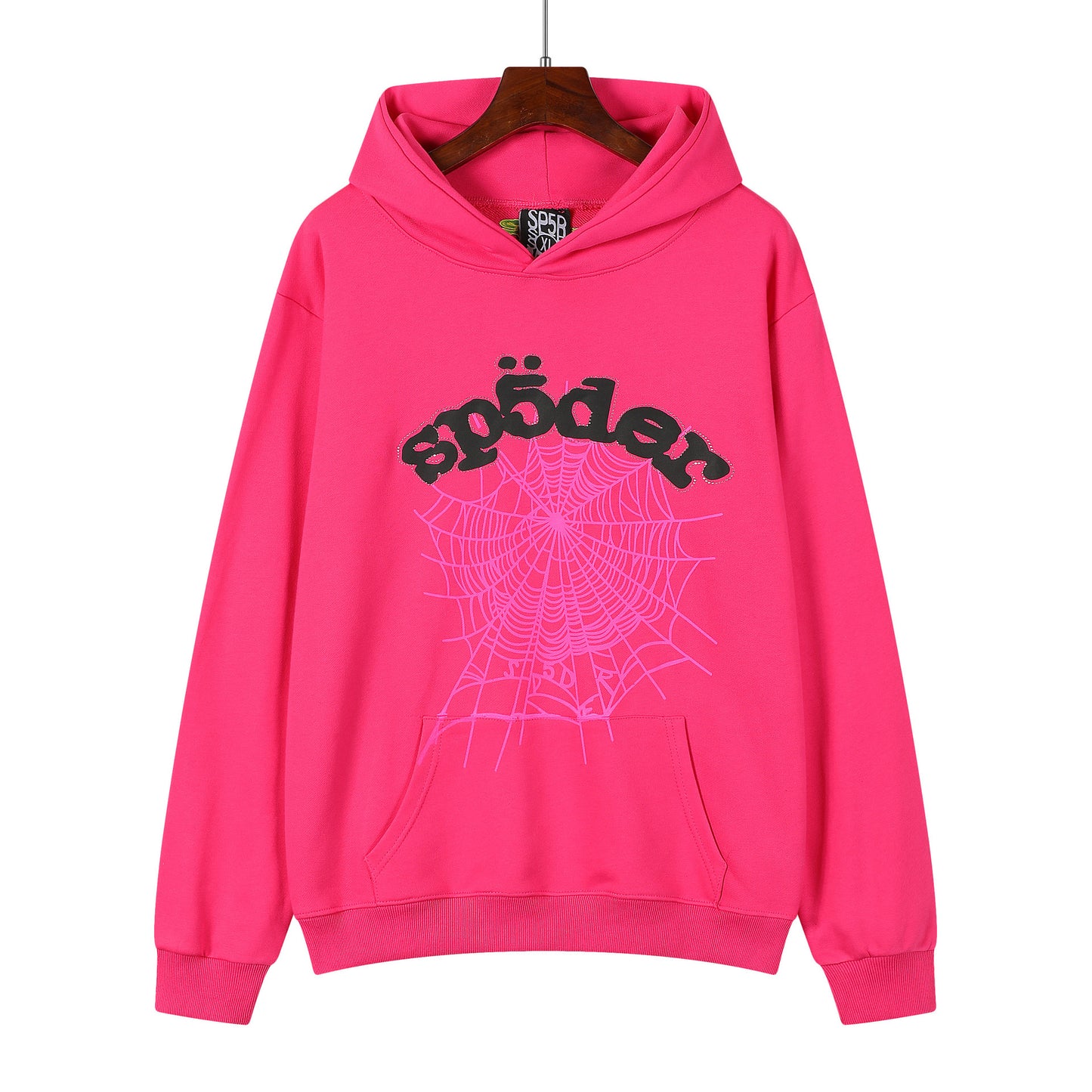 Beautiful Fashion Brand Men's and Women's Same Style 555555 Cobweb Puff Print Hip Hop Loose Heavy Terry Hooded Sweater Set(NO  Fleece Lined)