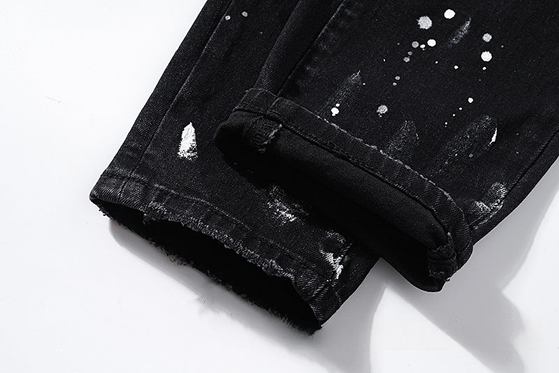 American High Street Distressed Patch Trendy Retro Straight Amiri Jeans for Men and Women