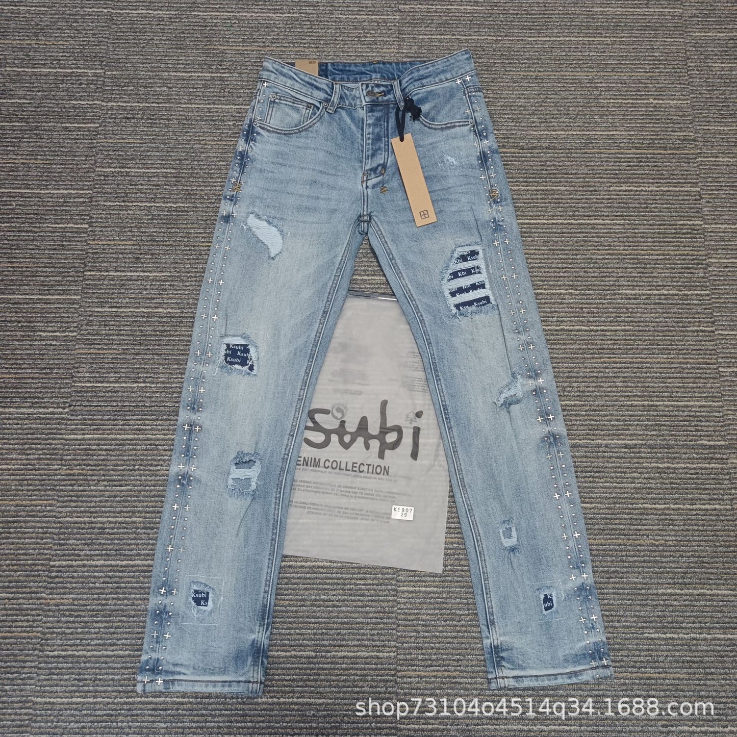 Men's KSB Jeans Straight Leg Ripped Stretch American High Street Casual Men's Jeans(4)