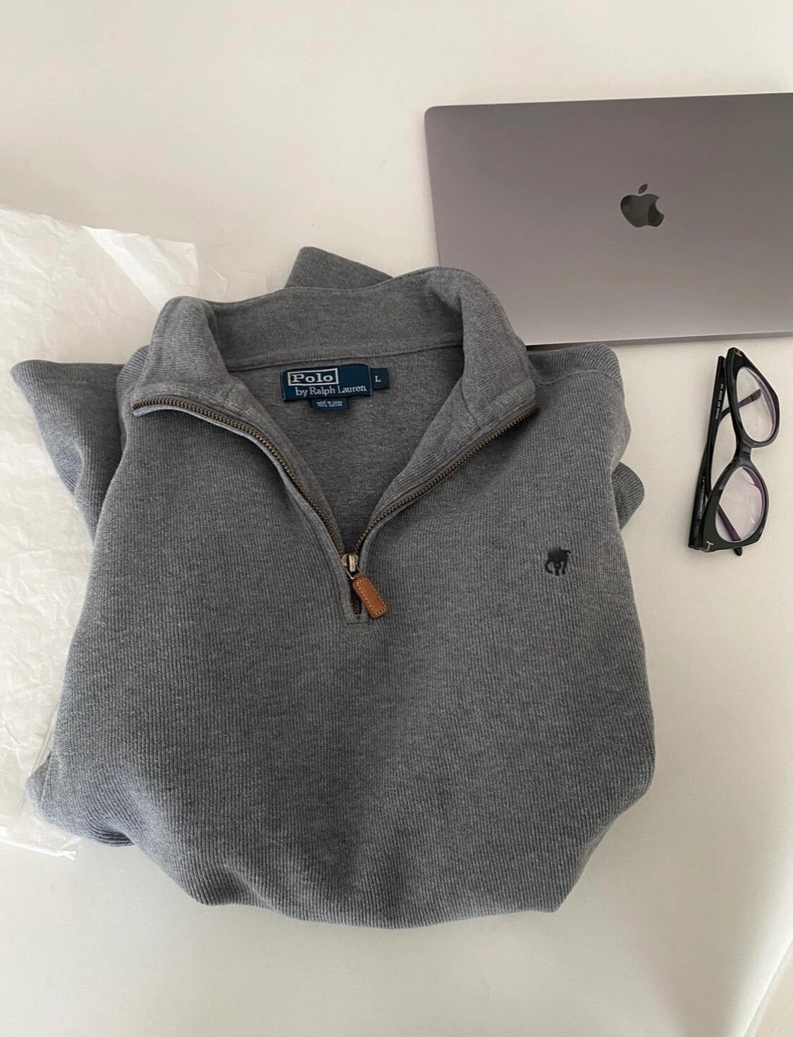 RL Ralph Pony Label Retro Couple Sweatshirt Women Long Sleeve Sweatshirt Men Polo Half Zipper Turn-down Collar Loose American Style