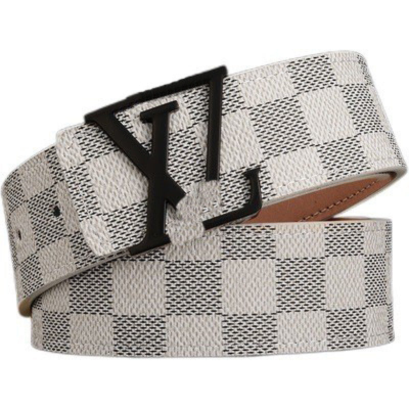 New Men's Belt Smooth Buckle Waist Belt Letter Youth Plaid Pattern Belt Korean Style Trendy Casual Versatile