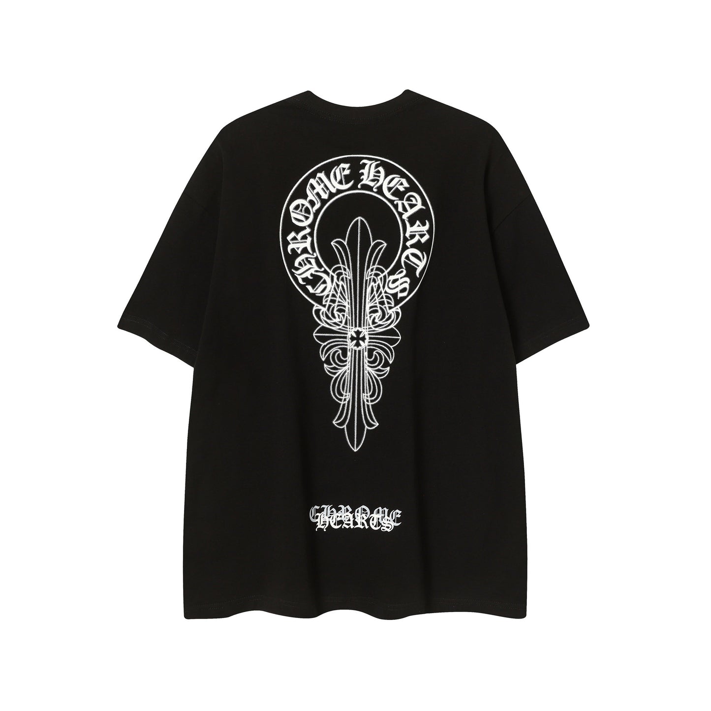 2025 New CHRM Heart Cross Sanskrit Patch Print Embroidery Loose Short Sleeve for Men and Women(2)