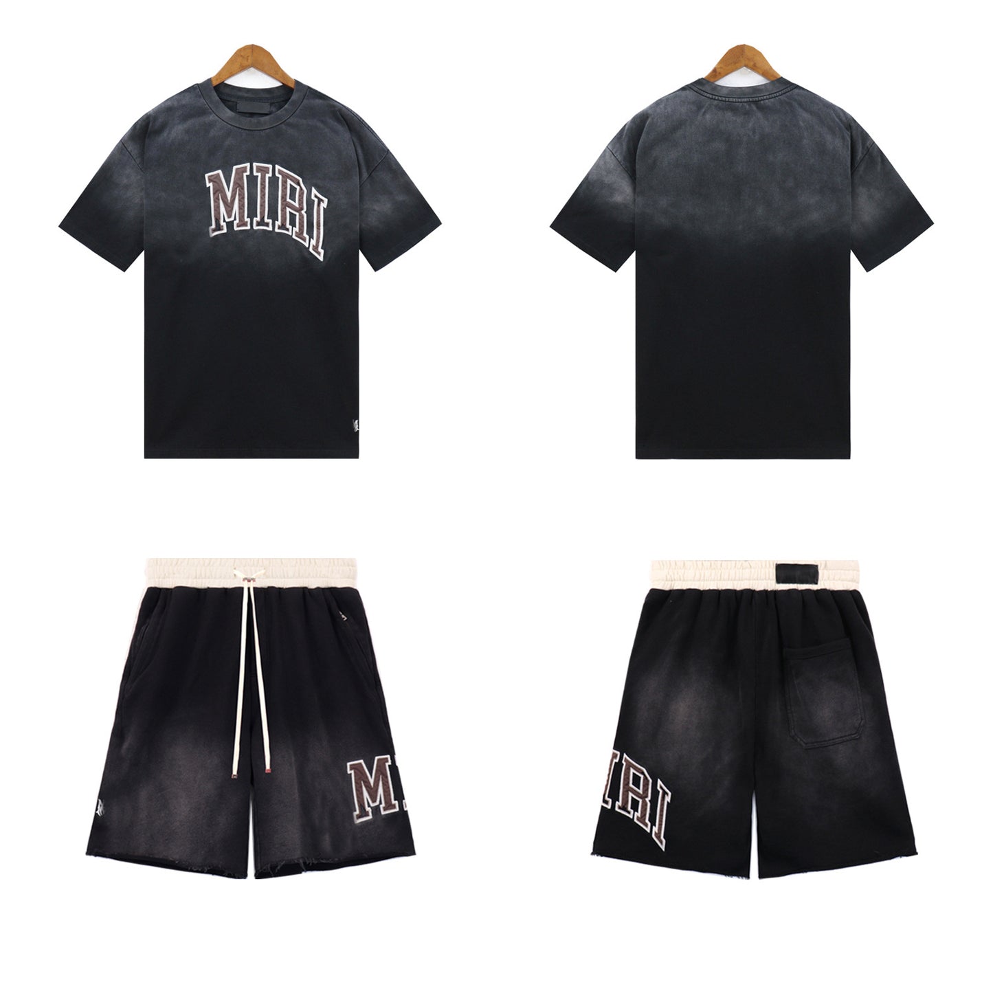 Ami Summer Washed and Worn Casual Letter American T-shirt Loose Men's and Women's Same Shorts Suit