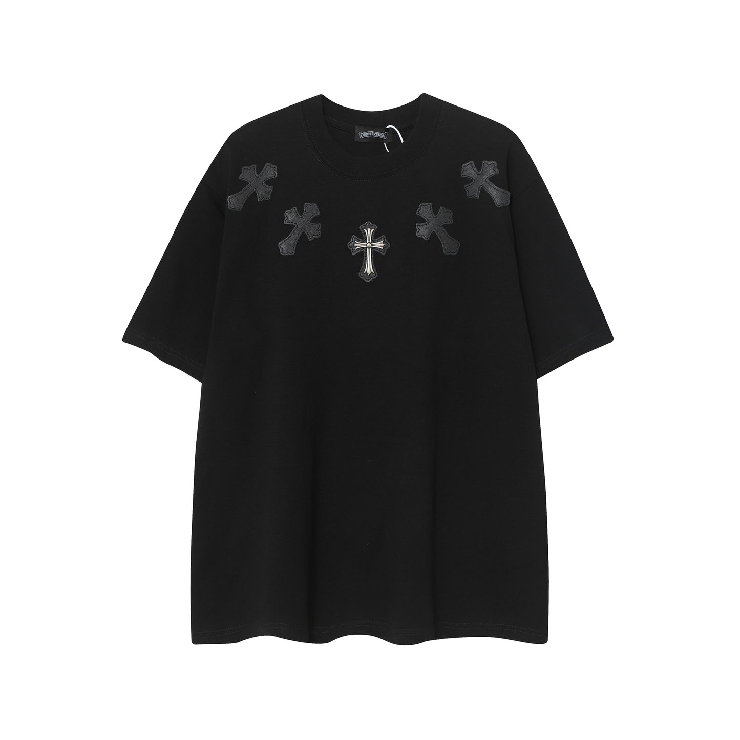 2025 New CHRM Heart Cross Sanskrit Patch Print Embroidery Loose Short Sleeve for Men and Women