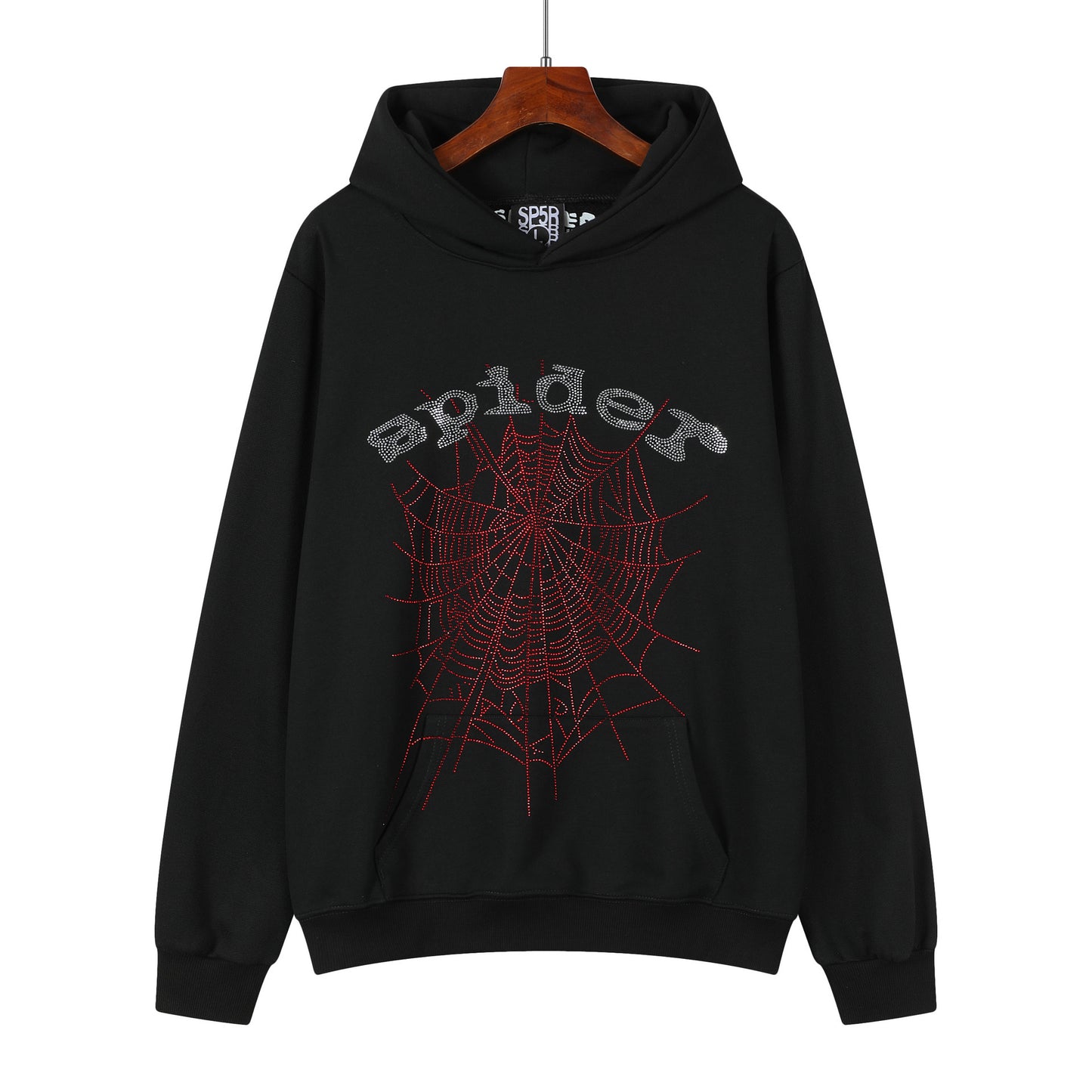 Beautiful Fashion Brand Men's and Women's Same Style 555555 Cobweb Puff Print Hip Hop Loose Heavy Terry Hooded Sweater Set(NO  Fleece Lined)