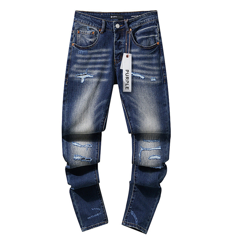 Jeans Washed and Distressed Retro Tattered Jeans Splash Ink Ruffle Handsome and Beautiful Style(2)