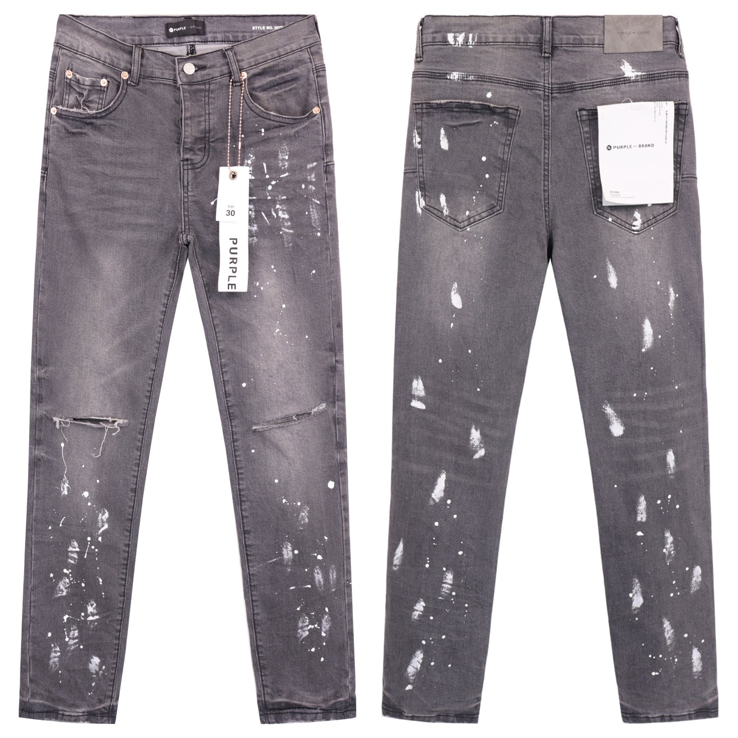 Jeans Washed and Distressed Retro Tattered Jeans Splash Ink Ruffle Handsome and Beautiful Style(2)