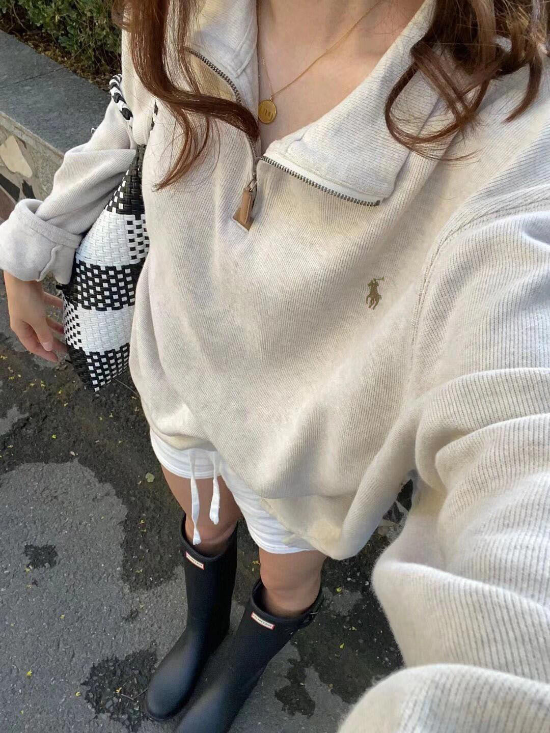 RL Ralph Pony Label Retro Couple Sweatshirt Women Long Sleeve Sweatshirt Men Polo Half Zipper Turn-down Collar Loose American Style