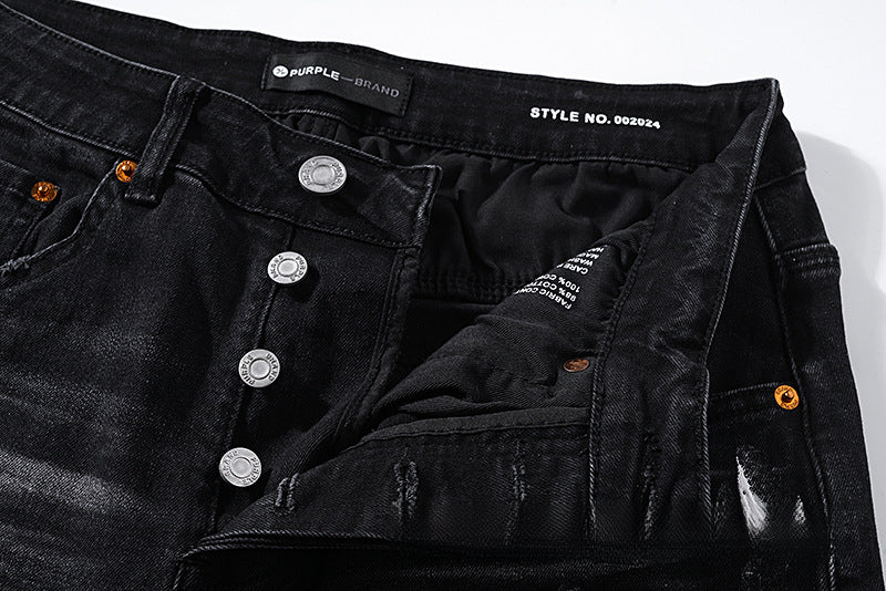 American High Street Distressed Patch Trendy Retro Straight Amiri Jeans for Men and Women