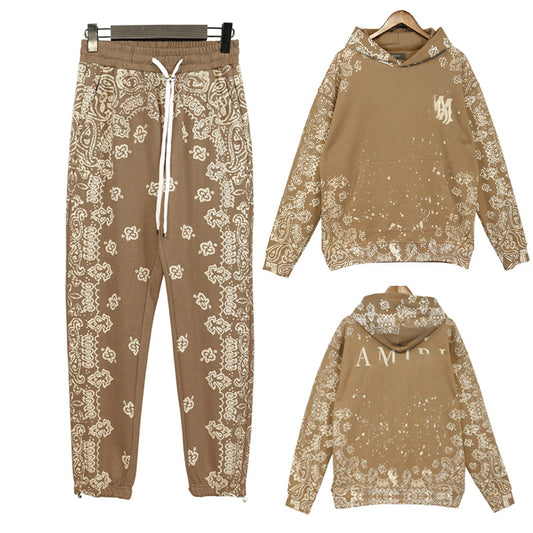 Hooded Sweatshirt Cashew Hoodie Floral Loose Pants Unisex Retro Sports Set Casual Pants Trend