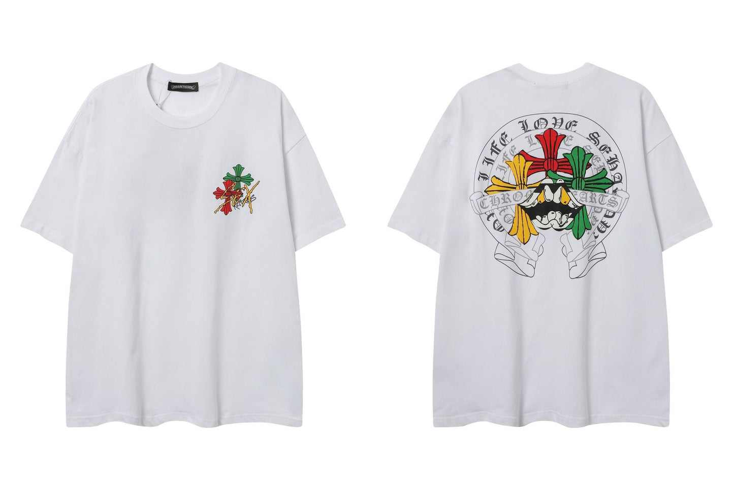 2025 New CHRM Heart Cross Sanskrit Patch Print Embroidery Loose Short Sleeve for Men and Women(2)