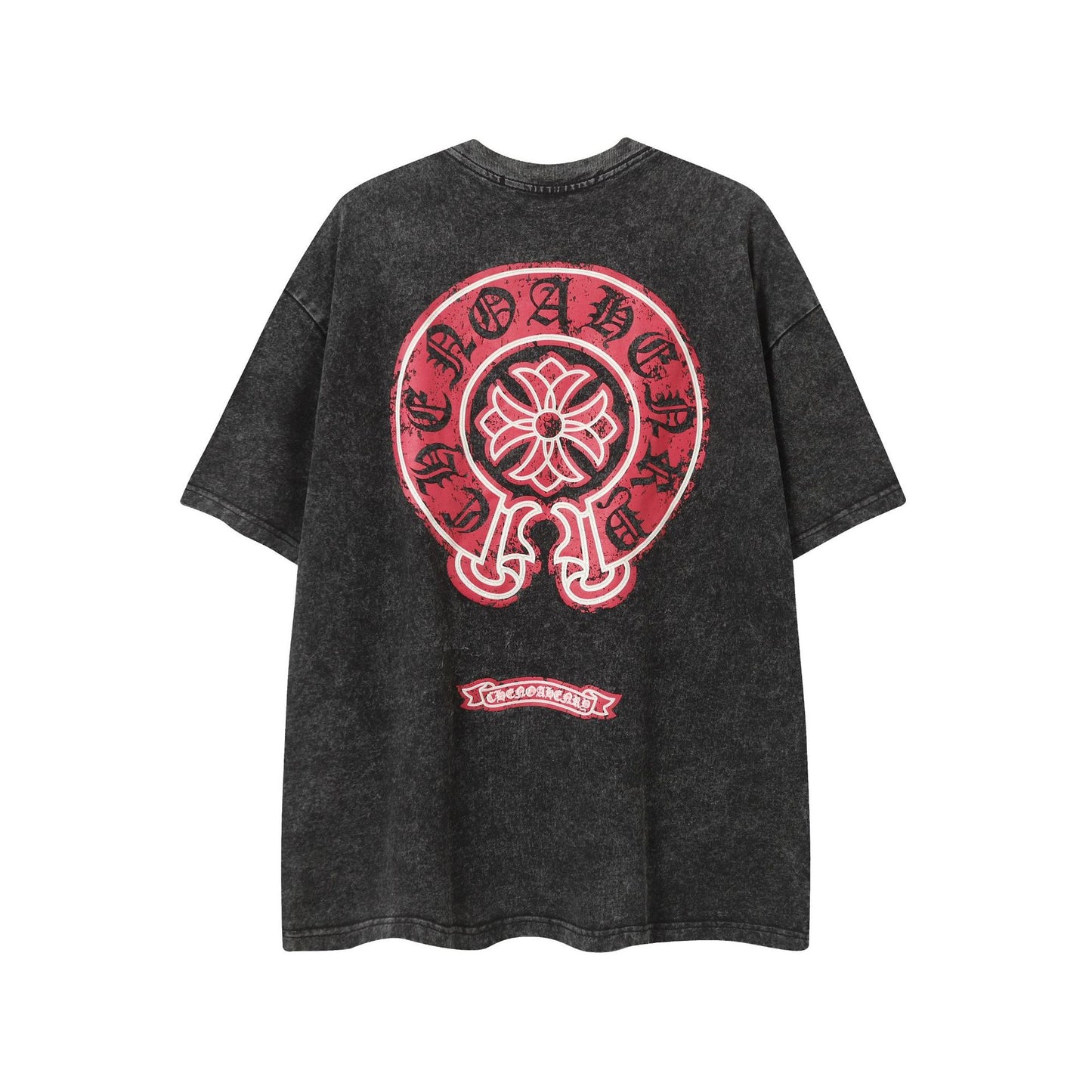 2025 New CHRM Heart Cross Sanskrit Patch Print Embroidery Loose Short Sleeve for Men and Women