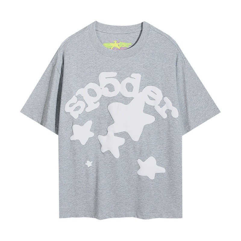 2024 New European and American Fashion Brand Male and Female Couples Wear plus Size Loose SP5-Der Spider Web Printed Short Sleeve T-shirt