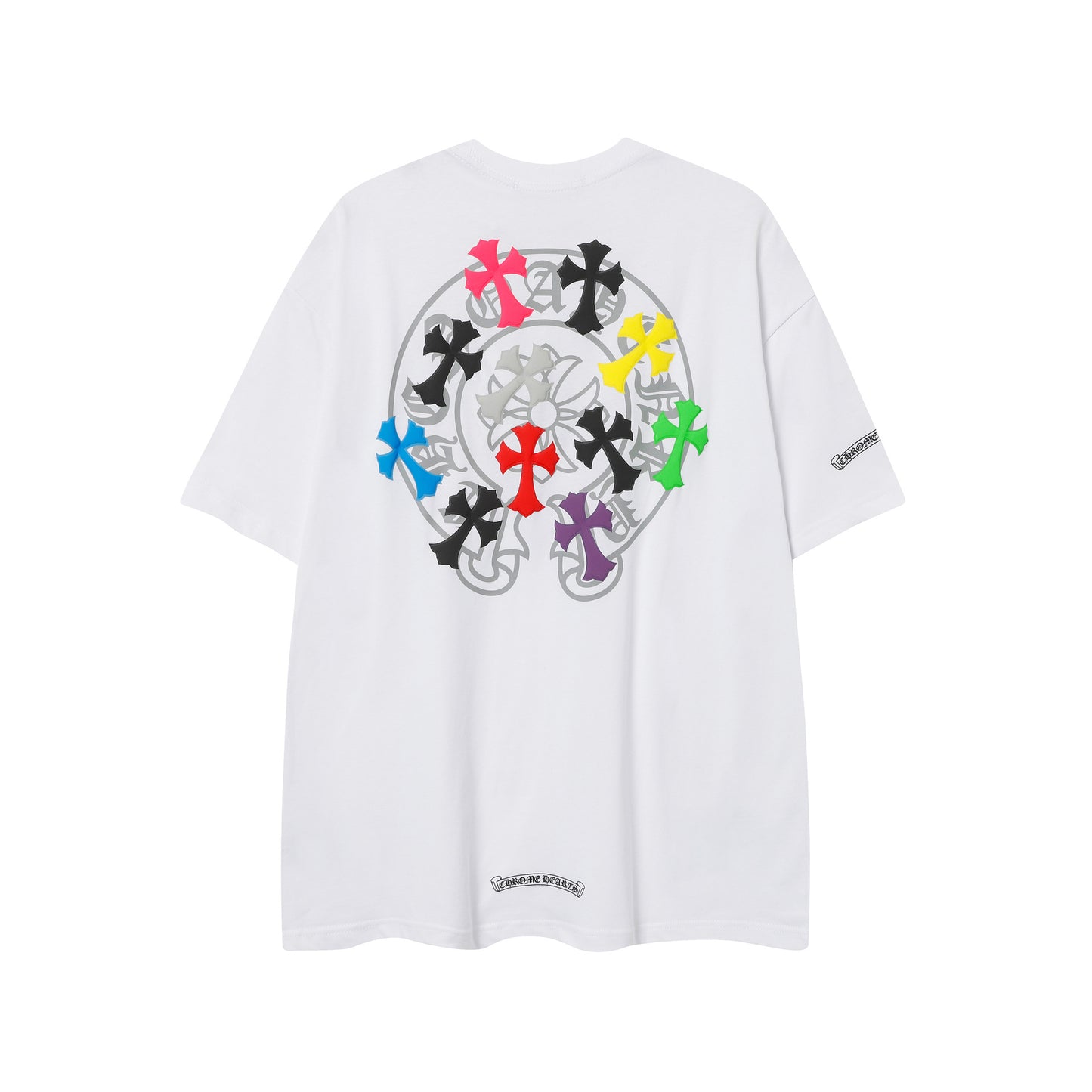 2025 New CHRM Heart Cross Sanskrit Patch Print Embroidery Loose Short Sleeve for Men and Women(2)