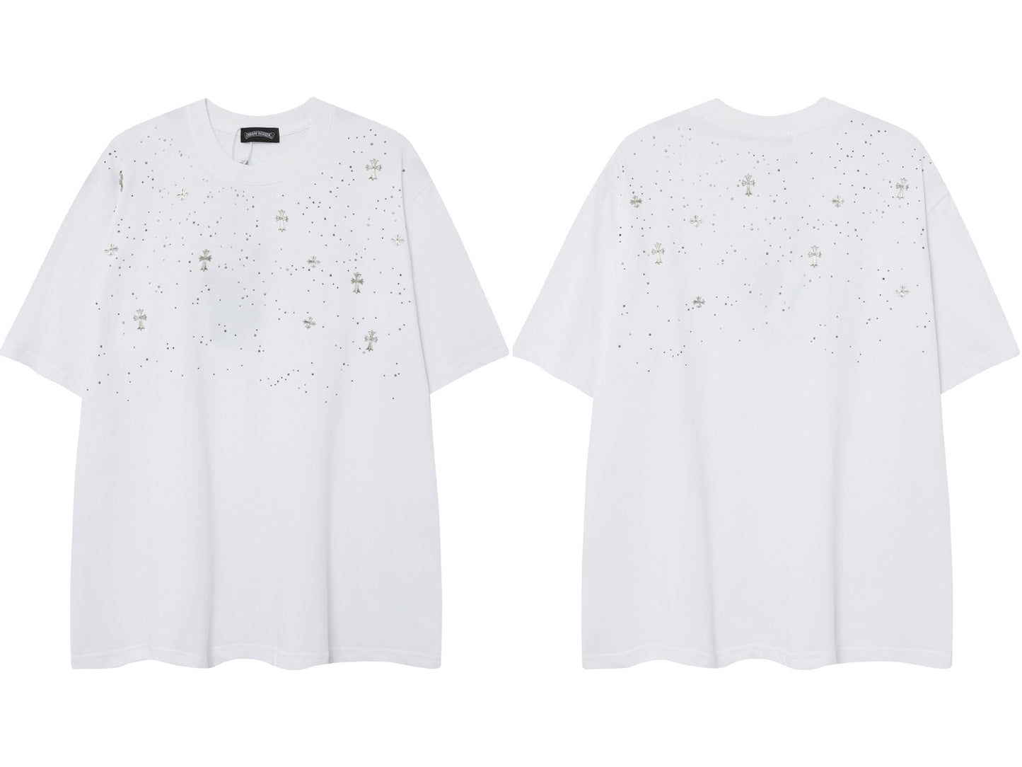 2025 New CHRM Heart Cross Sanskrit Patch Print Embroidery Loose Short Sleeve for Men and Women
