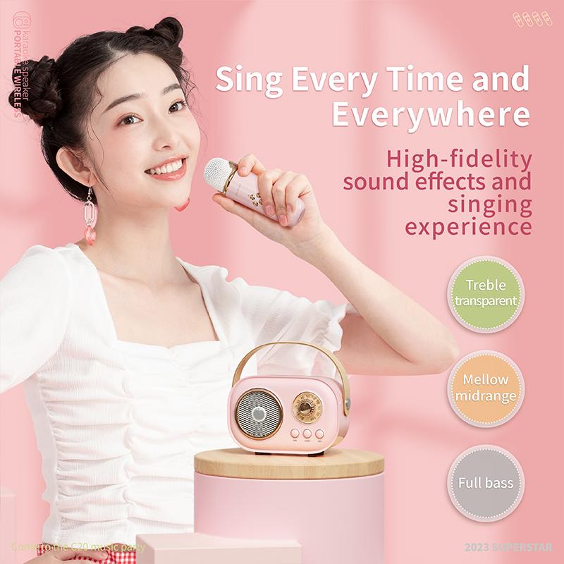 GMABCD Mini Karaoke Machine PortableBluetooth Speaker with Wireless Microphone 6Sound Modes for Kids Home Party Birthday Giftsfor Girls Boys