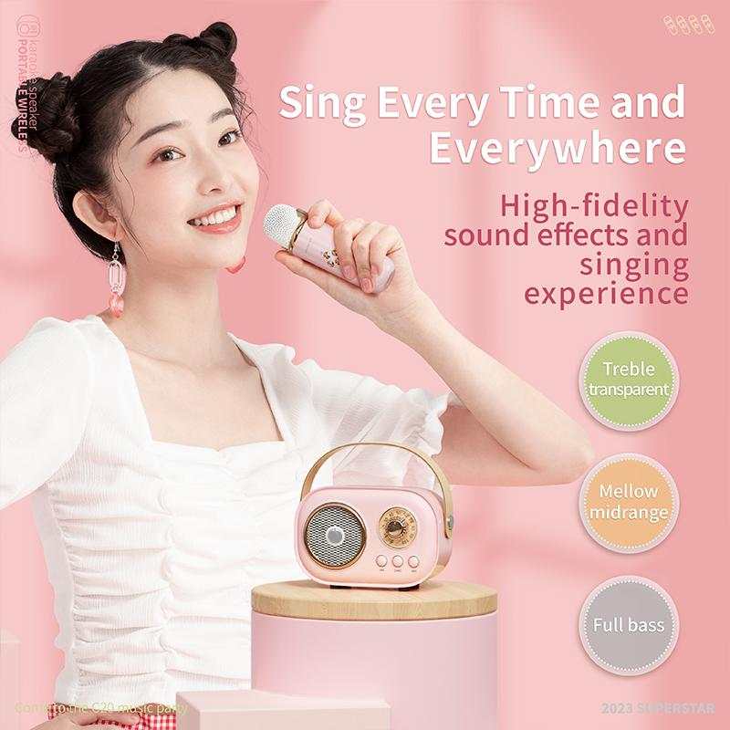 GMABCD Mini Karaoke Machine PortableBluetooth Speaker with Wireless Microphone 6Sound Modes for Kids Home Party Birthday Giftsfor Girls Boys