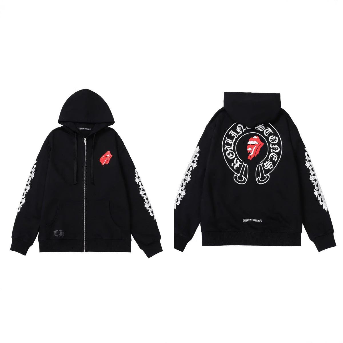 CH Autumn Winter New Cross Scroll Simple Classic Hooded Sweatshirt Zipper Pure Cotton Jacket