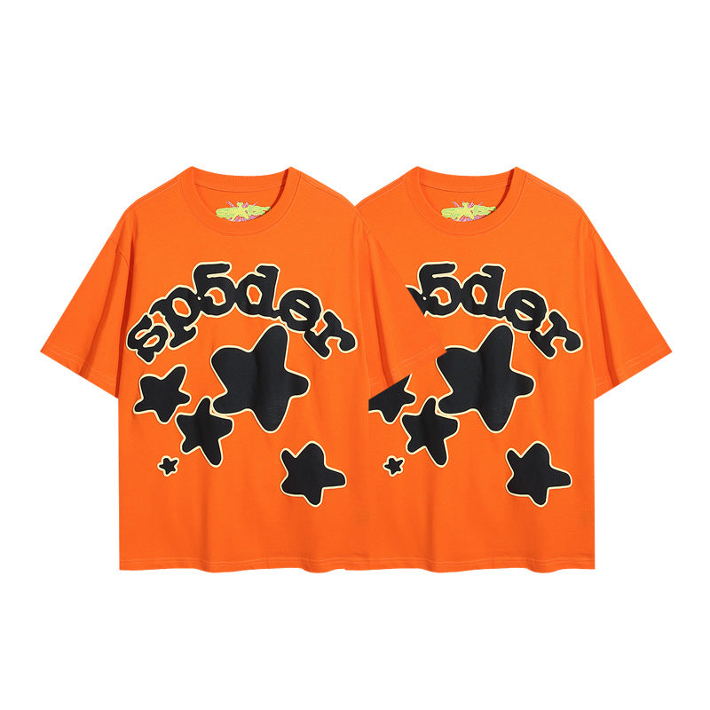 2024 New European and American Fashion Brand Male and Female Couples Wear plus Size Loose SP5-Der Spider Web Printed Short Sleeve T-shirt