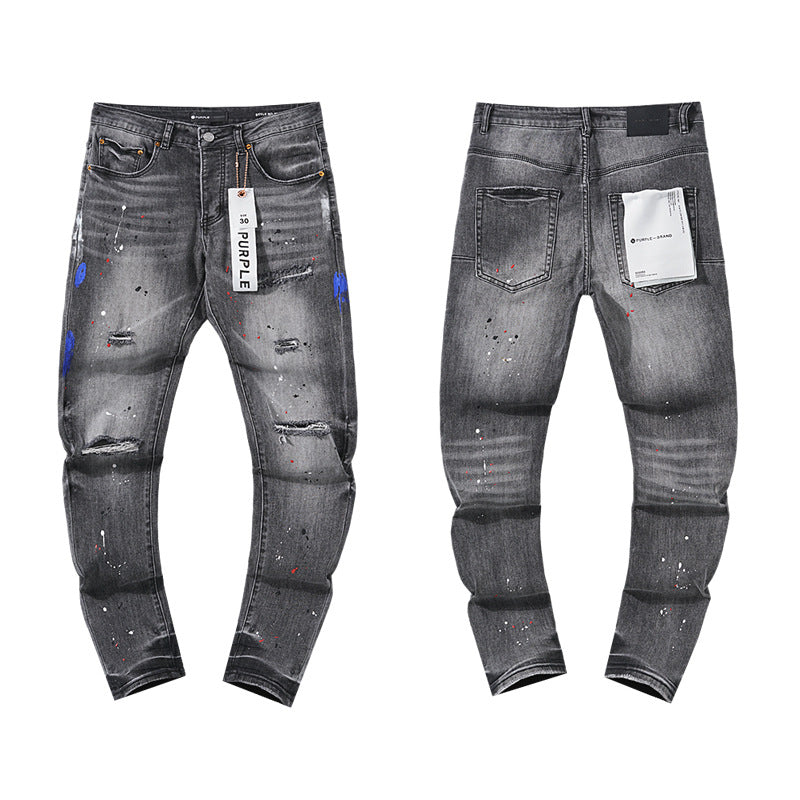 American High Street Distressed Patch Trendy Retro Straight Amiri Jeans for Men and Women