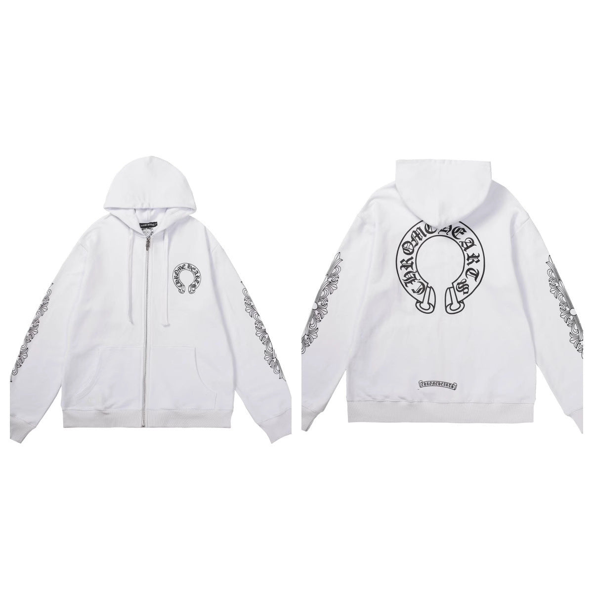 CH Autumn Winter New Cross Scroll Simple Classic Hooded Sweatshirt Zipper Pure Cotton Jacket
