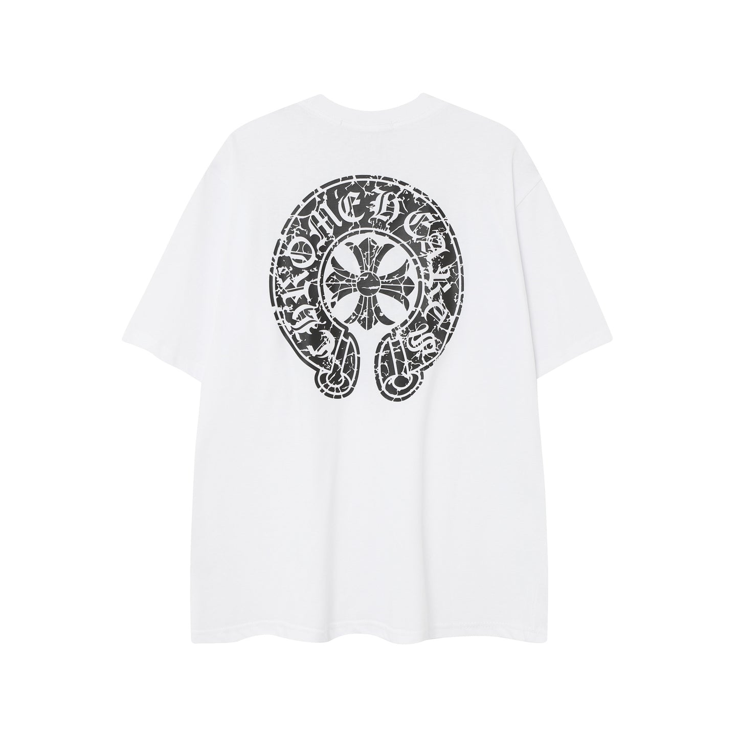 2025 New CHRM Heart Cross Sanskrit Patch Print Embroidery Loose Short Sleeve for Men and Women