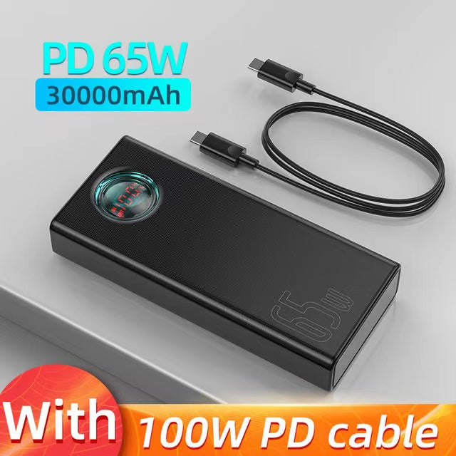 Portable Large Capacity 65W Power Bank 30000mAh PD Quick Charging Powerbank Portable External fast Charger For Phone Tablet