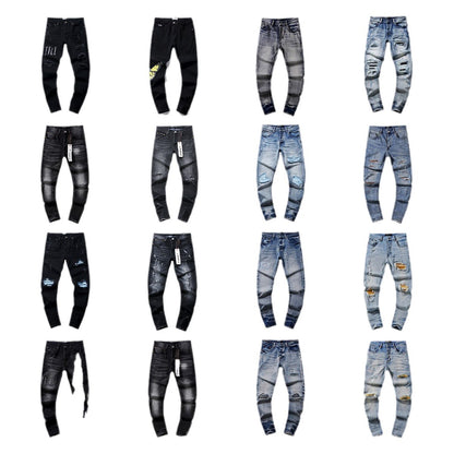Jeans Washed and Distressed Retro Tattered Jeans Splash Ink Ruffle Handsome and Beautiful Style