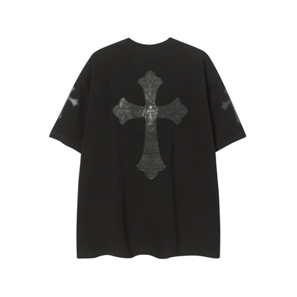 2025 New CHRM Heart Cross Sanskrit Patch Print Embroidery Loose Short Sleeve for Men and Women