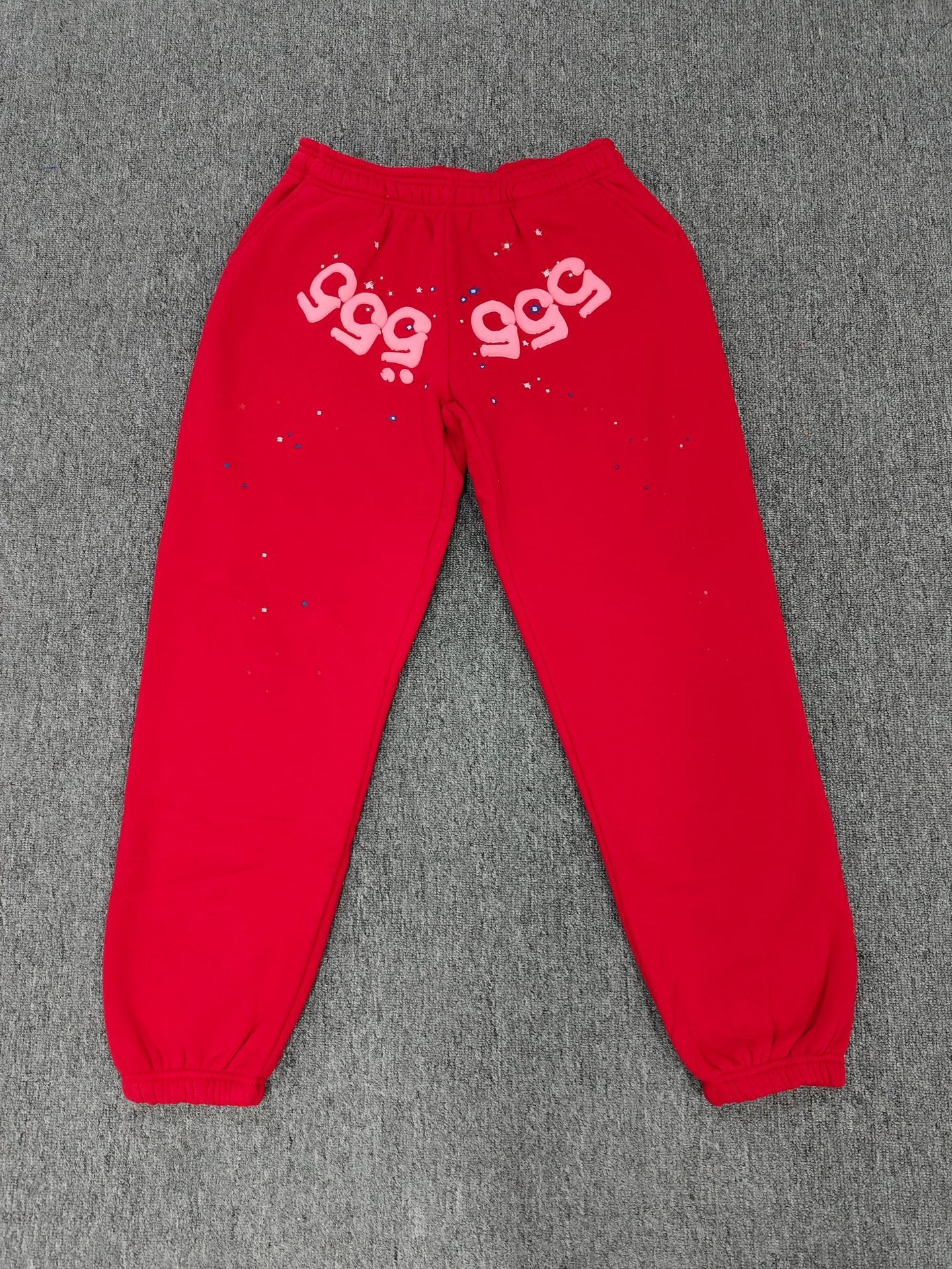 [Fleece Lined]Young Thug American Style Brand Sp5DER 555555 Spider Web Foam Print Casual Unisex Sweatpants