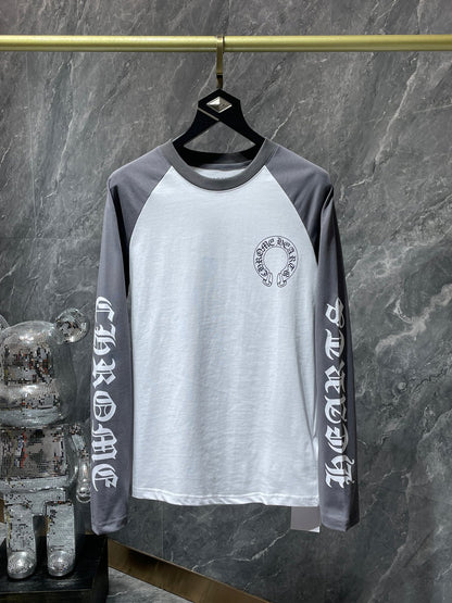 Ch Hearts 23ss Trendy Brand Unisex Pure Cotton Large Horse Hoof Color Block Raglan Long Sleeve T-Shirt