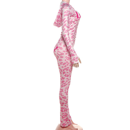 2025 Autumn Women's New Fashion Hooded Camouflage Print Long Sleeve Sports Trendy Slim Fit Long Pants Two-Piece Set