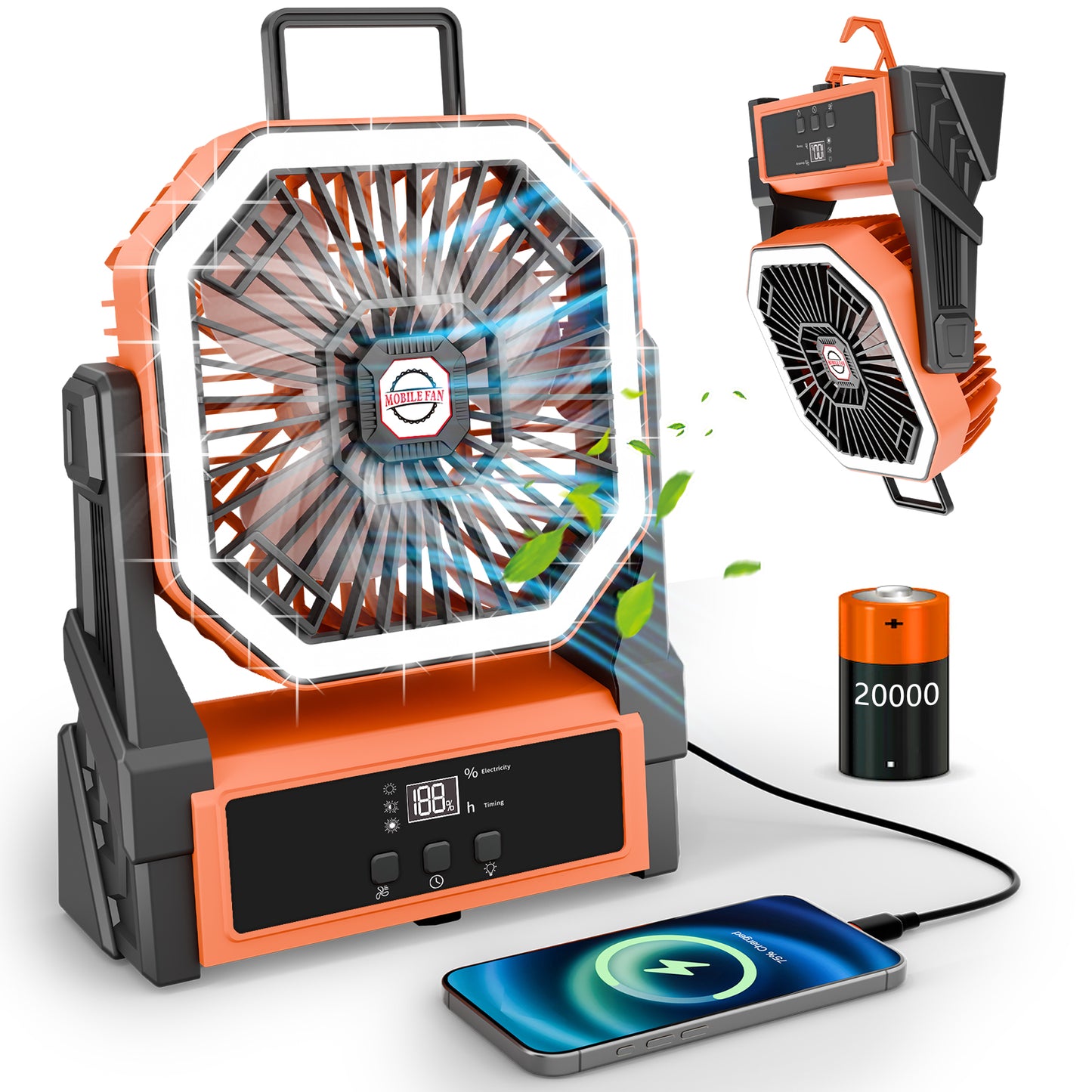 2025 model display screen charging fan lamp tent camping fan portable outdoor fan