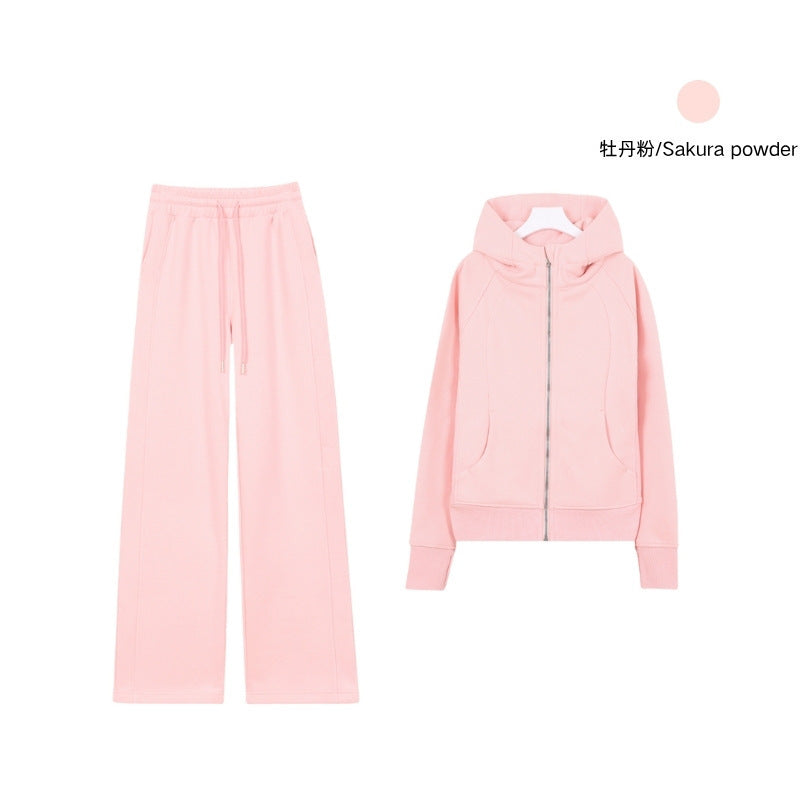 LULU Embroidered Hooded Zipper Cardigan Slim Fit Sweatshirt Set Fleece Lined Full Zipper Cardigan Jacket Gold Label