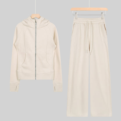 LULU Embroidered Hooded Zipper Cardigan Slim Fit Sweatshirt Set Fleece Lined Full Zipper Cardigan Jacket Gold Label