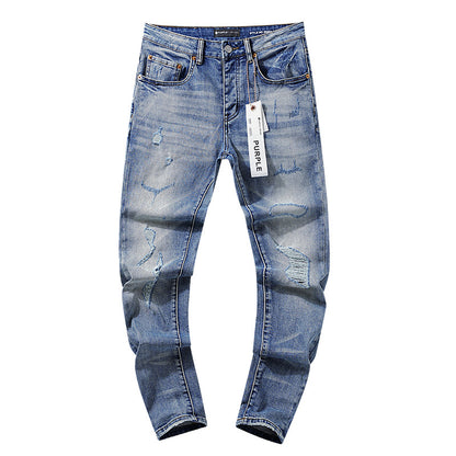 Jeans Washed and Distressed Retro Tattered Jeans Splash Ink Ruffle Handsome and Beautiful Style