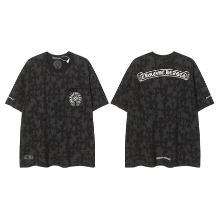 2025 New CHRM Heart Cross Sanskrit Patch Print Embroidery Loose Short Sleeve for Men and Women