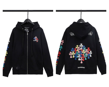 CH Autumn Winter New Cross Scroll Simple Classic Hooded Sweatshirt Zipper Pure Cotton Jacket