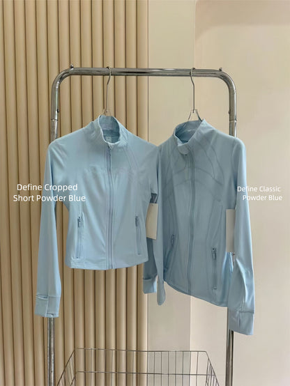 Lulu Short Define Same Style Yoga Jacket Spring Summer Stand Collar Women's Jacket Stretch Slim Fit Sports Fitness Long Sleeve Top