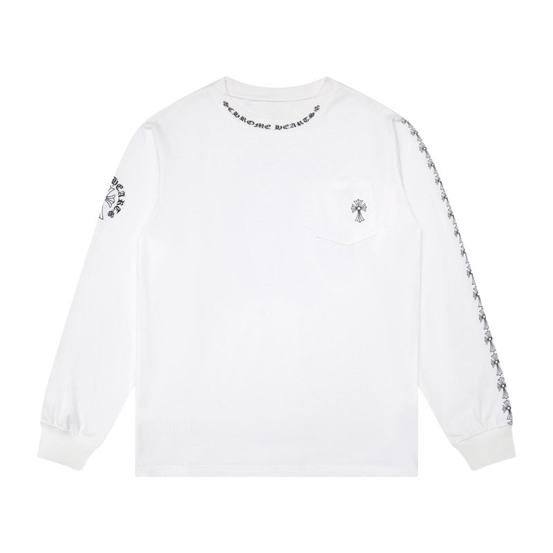 Ch Heart High-Quality Double Yarn Pure Cotton Unisex Printed Long Sleeve T-Shirt