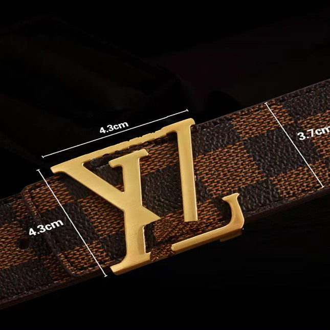 New Men's Belt Smooth Buckle Waist Belt Letter Youth Plaid Pattern Belt Korean Style Trendy Casual Versatile