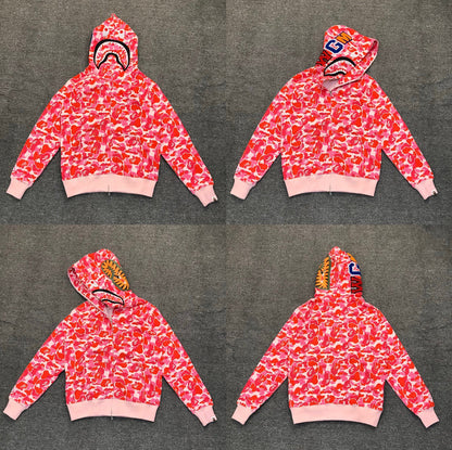 Fashion Brand Shark Camouflage Zipper Sweater Men and Women Couple Loose Cotton Fleece-lined Hooded Cardigan Coat Men