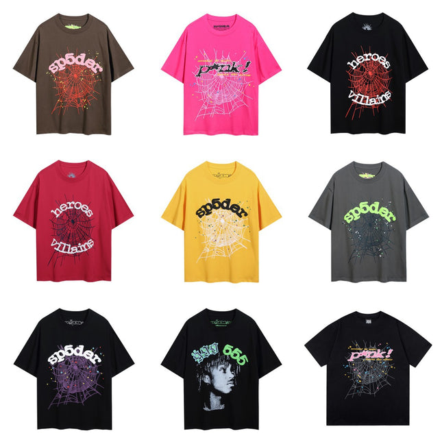 2024 New European and American Fashion Brand Male and Female Couples Wear plus Size Loose SP5-Der Spider Web Printed Short Sleeve T-shirt