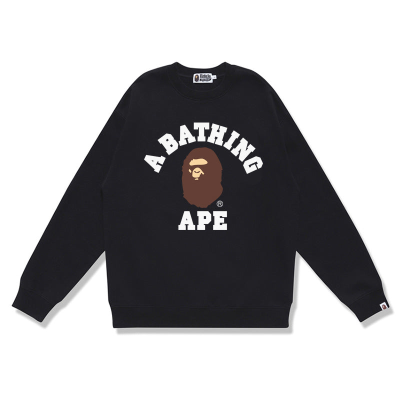 GMabcd Terry Sweatshirt for Men, Autumn and Winter Long Sleeve Letter Print Loose Round Neck Pullover Casual Top Trendy