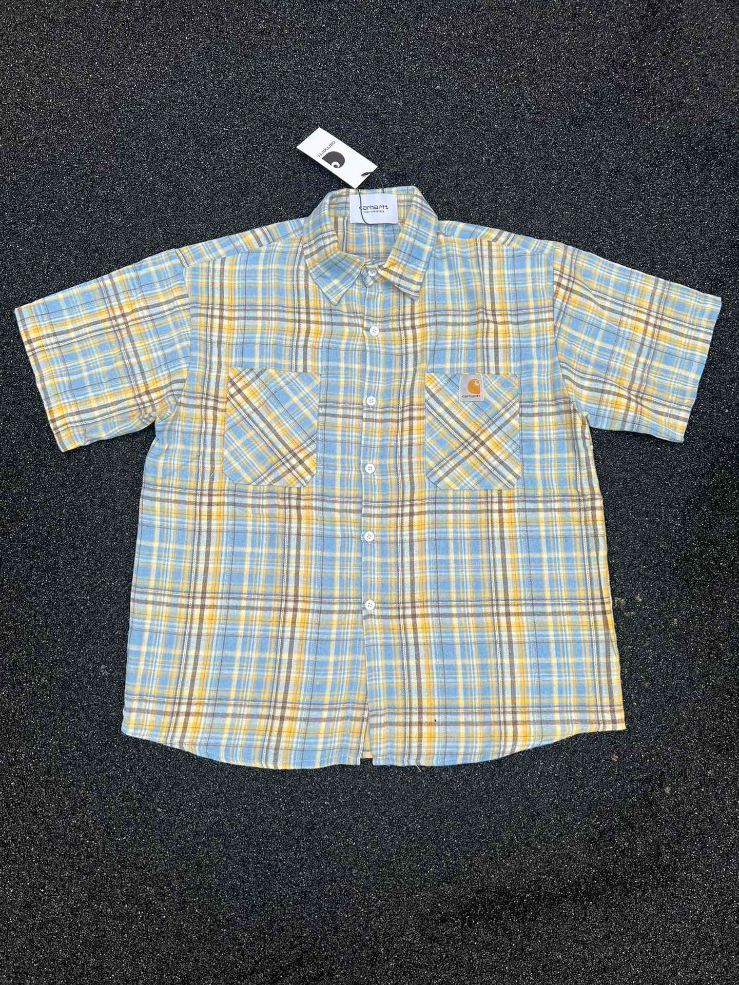 Carhartt Pure Cotton Brushed Embroidered Logo Plaid Element Heavyweight Frayed Edge Shirt for Men and Women Couples