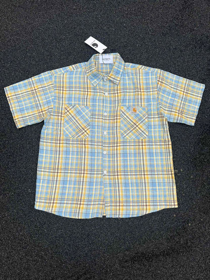 Carhartt Pure Cotton Brushed Embroidered Logo Plaid Element Heavyweight Frayed Edge Shirt for Men and Women Couples