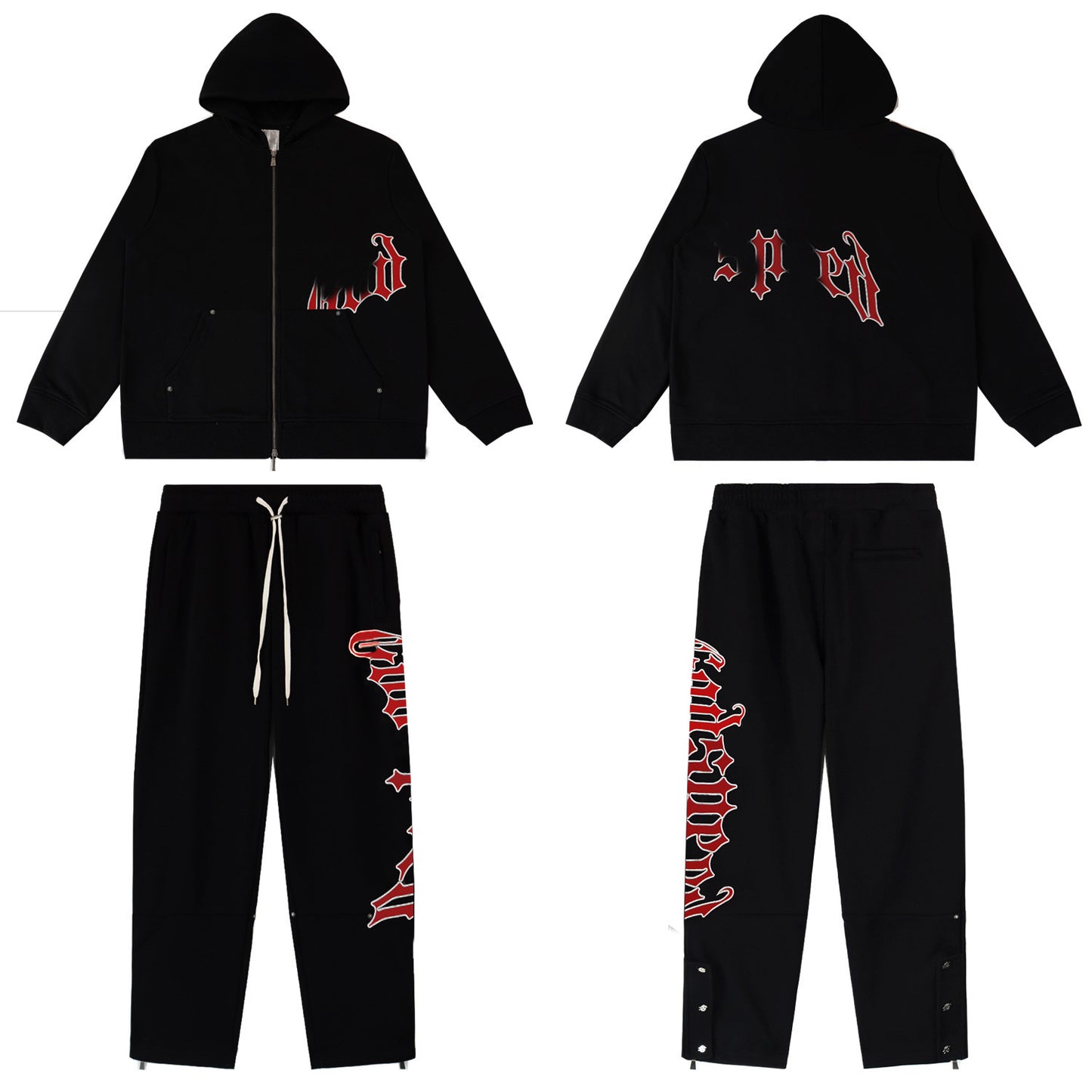 GMabcd Casual Set God-peed Patch Letter Cardigan Hoodie High Street Men's Casual Sweatshirt Sweatpants