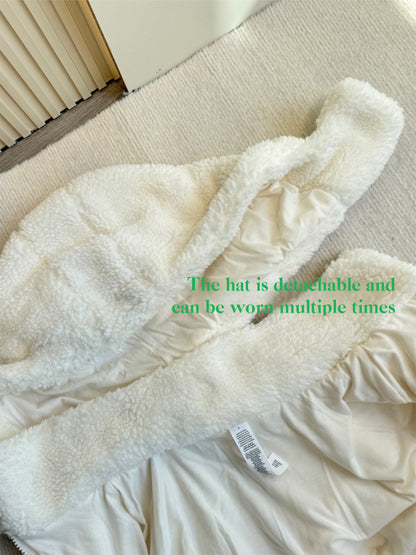 GMa-l-o Lamb Wool Detachable Hooded Short Women's Autumn Winter Casual Warm Zipper Jacket