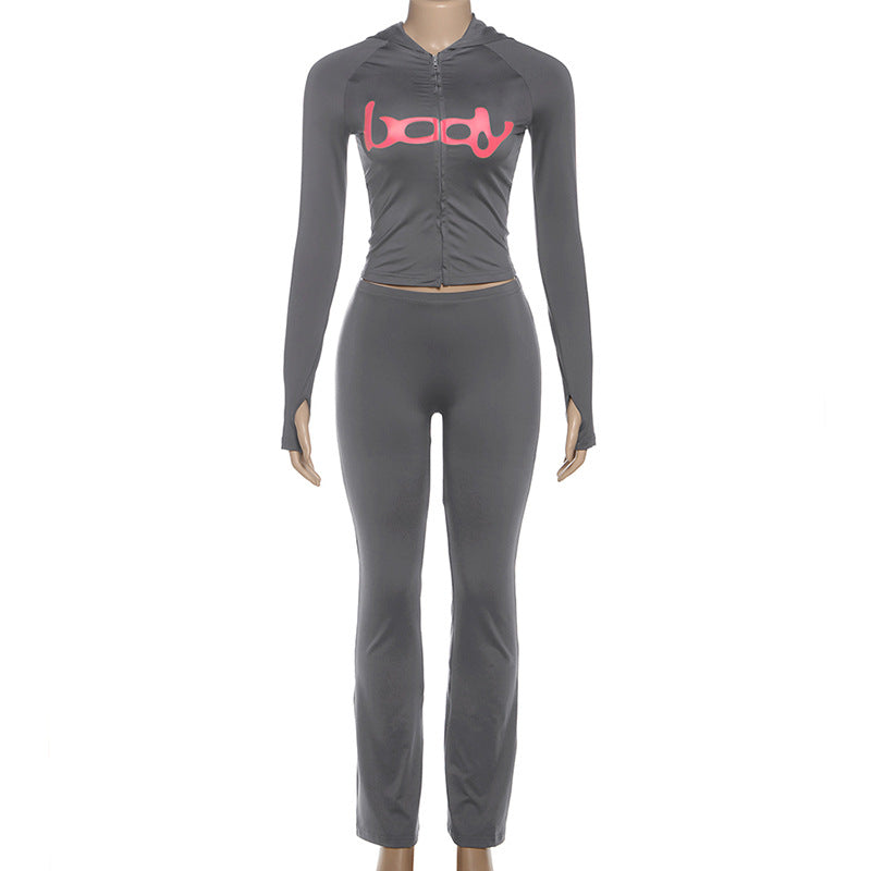 2025 Autumn Women's New Fashion Hooded Camouflage Print Long Sleeve Sports Trendy Slim Fit Long Pants Two-Piece Set