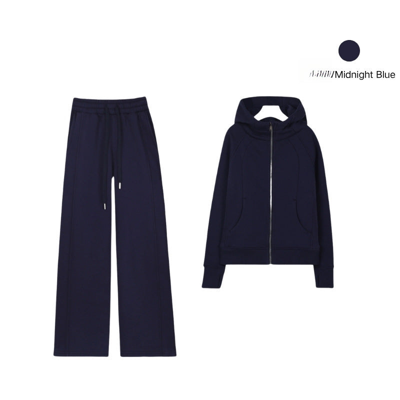 LULU Embroidered Hooded Zipper Cardigan Slim Fit Sweatshirt Set Fleece Lined Full Zipper Cardigan Jacket Gold Label